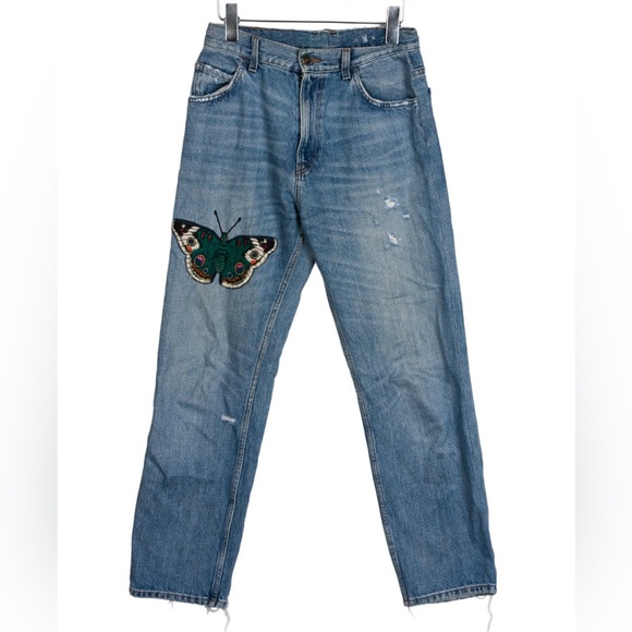Gucci Blue Denim Jeans with Moth embroidery - Picture 1 of 6